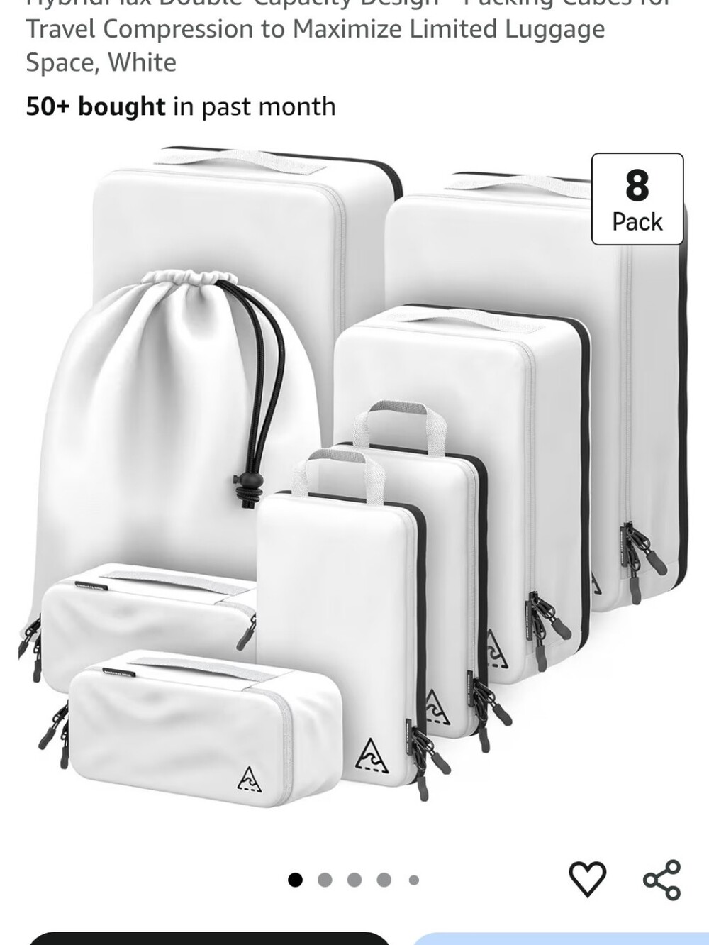 8-Piece White Packing Cube and Travel Organizer Set